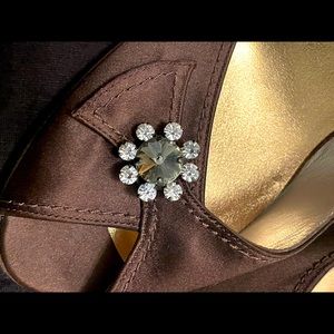 STUART WEITZMAN, Brown Satin shoe with Rhinestone Accents!